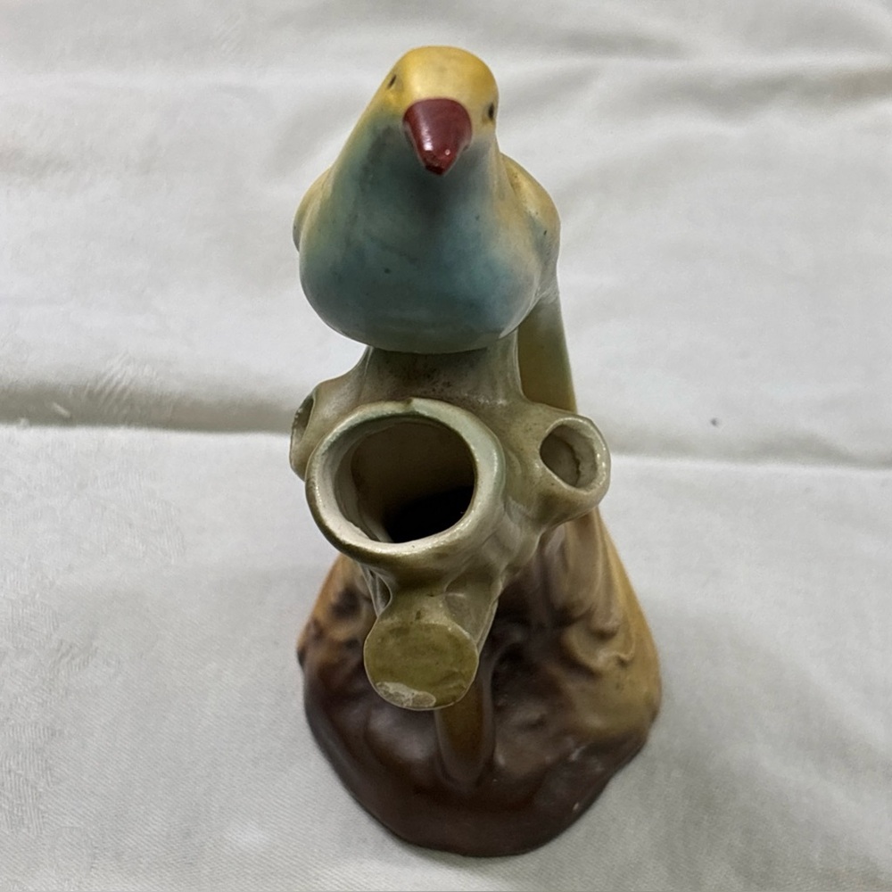 Colorful Ceramic Bird Figurine Czech Long Tail Triple Bud Vase Red Mark - Picture 2 of 8